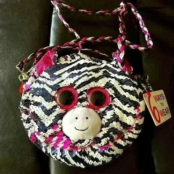 Ty zebra print bag with tags 6 ways to wear in new shape super cute flip sequins - Picture 2 of 4